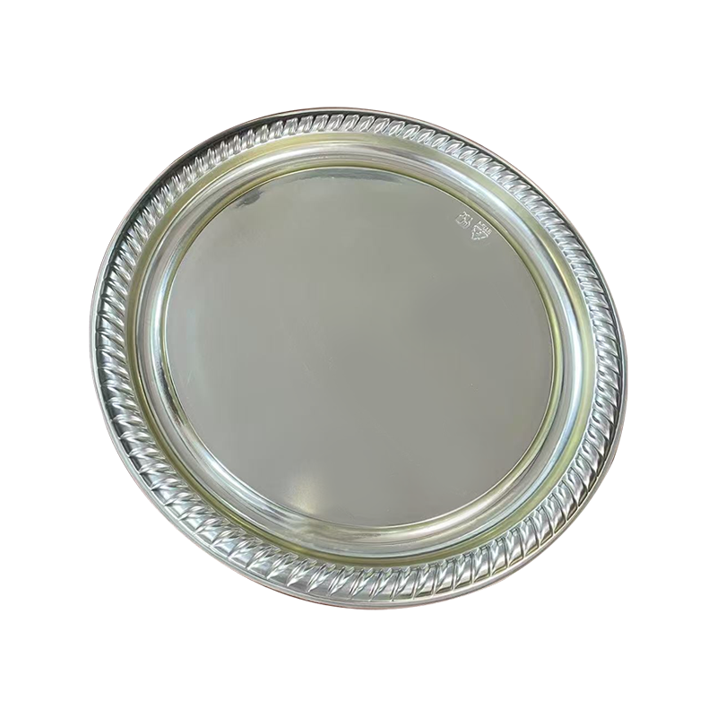 Tavă circulară cu margine în formă de evantai argintie